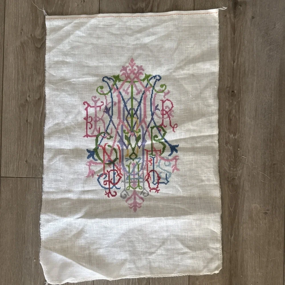 Posy Collection Alphabet Quilt Monogram counted cross stitch Completed 12x7.5